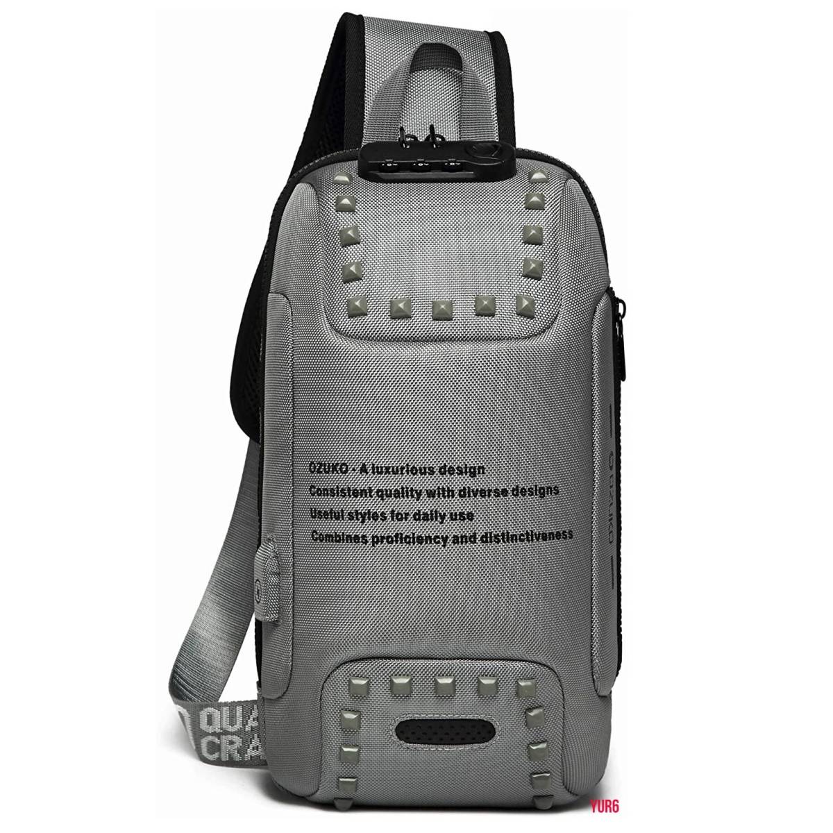 グレー 多機能 ボディバッグ 防水性 耐摩耗性 防犯ロック USBポート 大容量 スタイリッシュ お洒落 耐久性 普段使い 買い物 アウトドア 拍卖