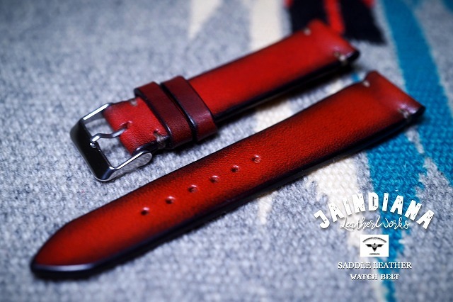 ハンドメイド サドルレザー交換用ウォッチベルト ビンテージ染めバーガンディー 腕時計バンド拍卖