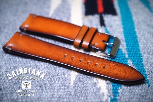 ハンドメイド サドルレザー交換用ウォッチベルト ビンテージ染めライトブラウン 腕時計バンド拍卖