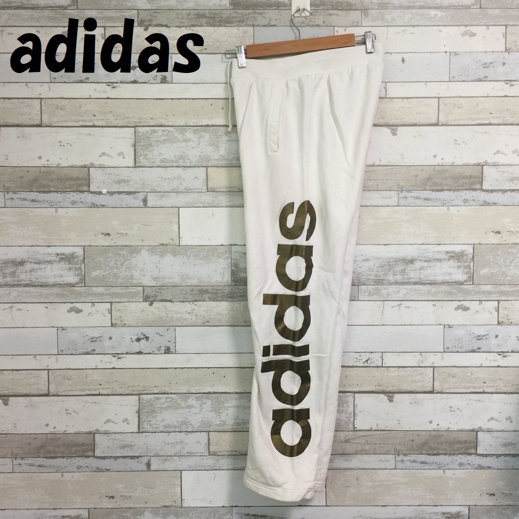 【人気】adidas/アディダス 3ライン ビッグロゴ トラックパンツ ホワイトxゴールド サイズM/A2324拍卖