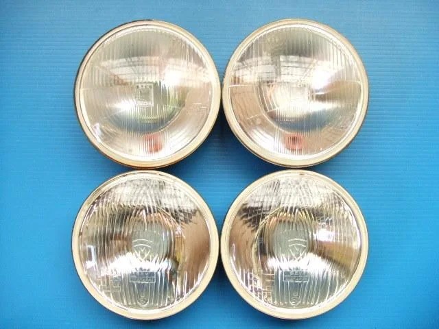 ほぼ新品 マーシャルライト 丸目4灯 ヘッドライト ロービーム ハイビーム 旧車 昭和 ヘッドランプ 丸形 丸型 145パイ MARCHAL 当時物 sub 1拍卖