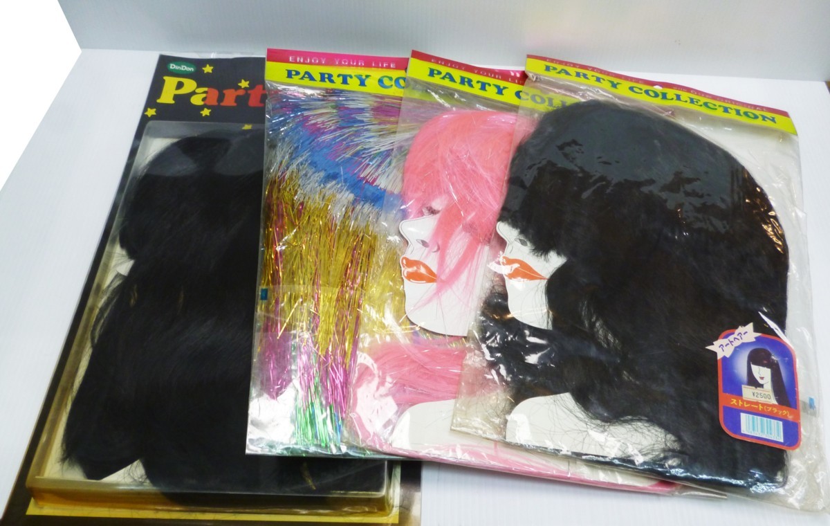 ★ 82552 リモート パーティーグッズ ウイッグ 4種類 かつら 黒 ピンク レインボー ストレートブラック ポップロング 未使用 ★*拍卖