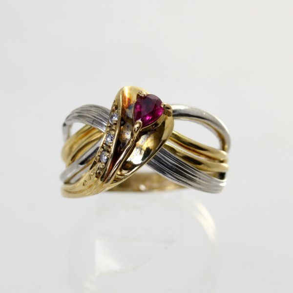 ◎中古美品◎18金,プラチナ ルビー 0.24ct ダイヤ リング 16号拍卖