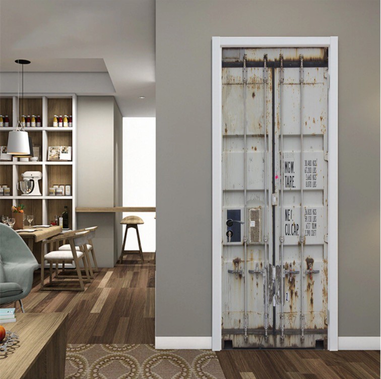 A1957 ドア 扉 ステッカー シール 取付 簡単 防水 ビニール 壁紙 DIY 部屋 ウォール 窓 フェイク 鉄 コンテナ 車 トラック 77*200cm【3460拍卖