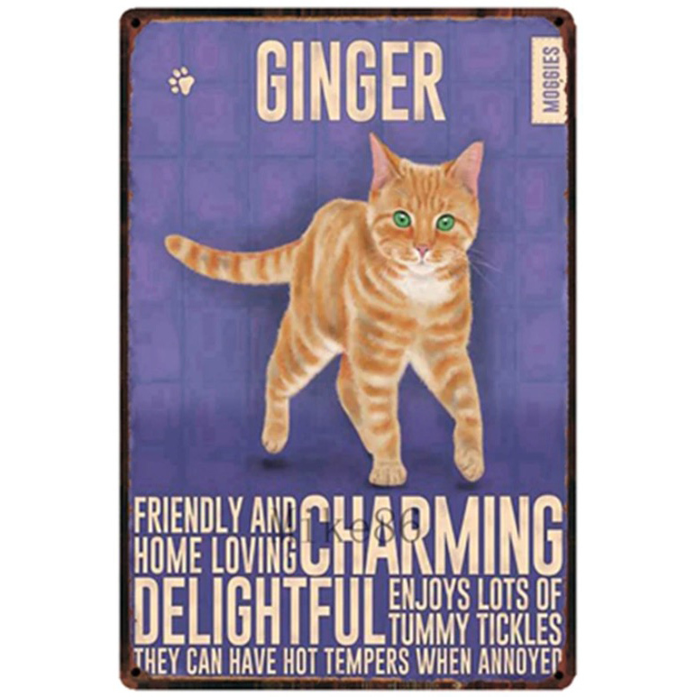 A1270 メタル サイン ブリキ 看板 金属 製 プレート アート パネル 昭和 レトロ 玄関 おしゃれ 動物 ペット 茶 トラ 猫 1794拍卖