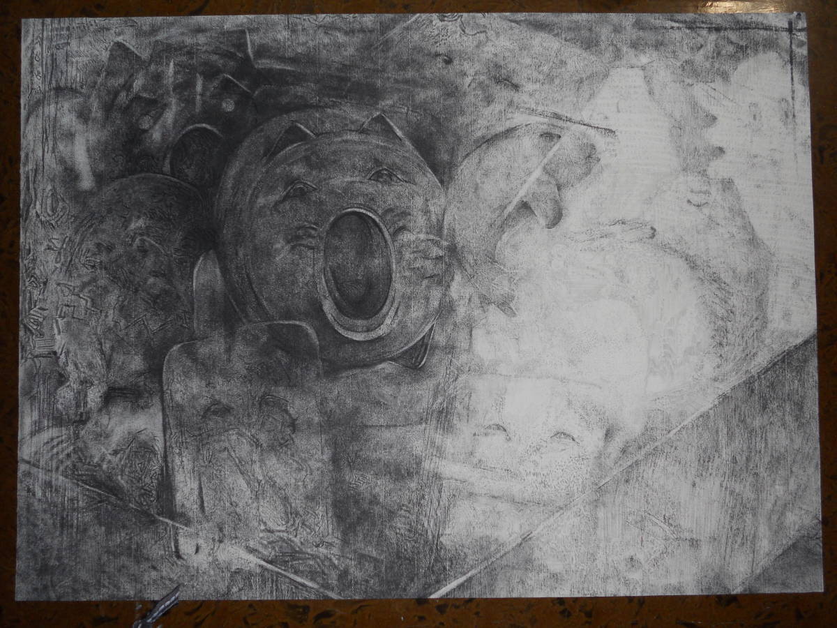 橋本恭明 作品 Hashimoto Yasuaki イメージ 木炭画 untitle チャコール 妖怪 ホラー ぬりかべにょろにょろ蚊取り線香ぶた拍卖