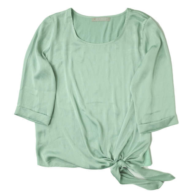 A DAY IN THE LIFE UNITED ARROWS アデイインザライフ 日本製 サテンリボンブラウス 6412-699-0116 フリー グリーン Uネック g4549拍卖