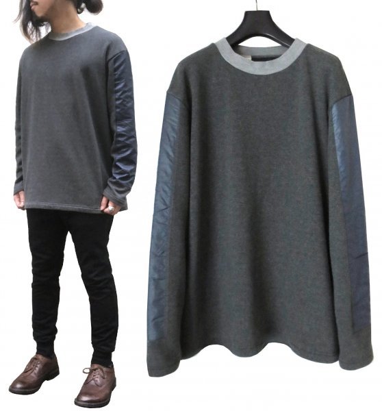 N.HOOLYWOOD モックネック ナイロン切替 スウェット カットソー 44 フリース グレー×ネイビー エヌハリウッド拍卖