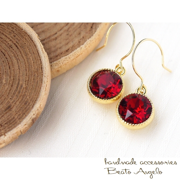 ■+angelo+スワロフスキー 1088のピアス(p-181)シャム G 一粒 レッド拍卖