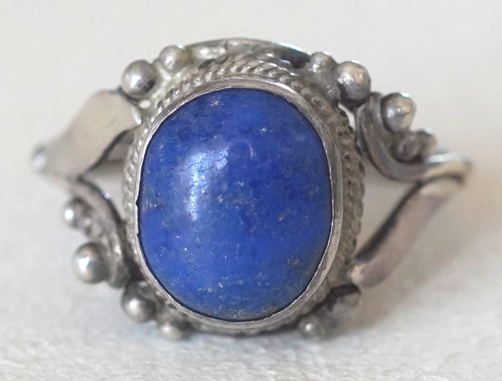 シルバー925製 アジアン エスニック 天然石ラピスラズリ付きリング 約12.5号拍卖