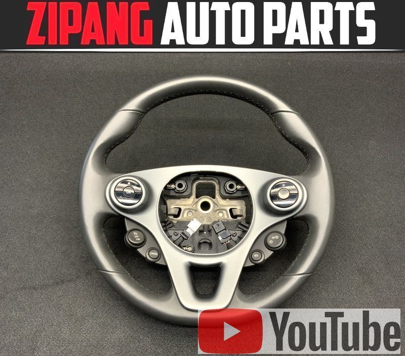 SM002 453042 スマート フォーフォー パッション 本革 ステアリング ハンドル/スイッチ 付 ◆黒革/ブラック 【動画有り】○ ★即決★拍卖