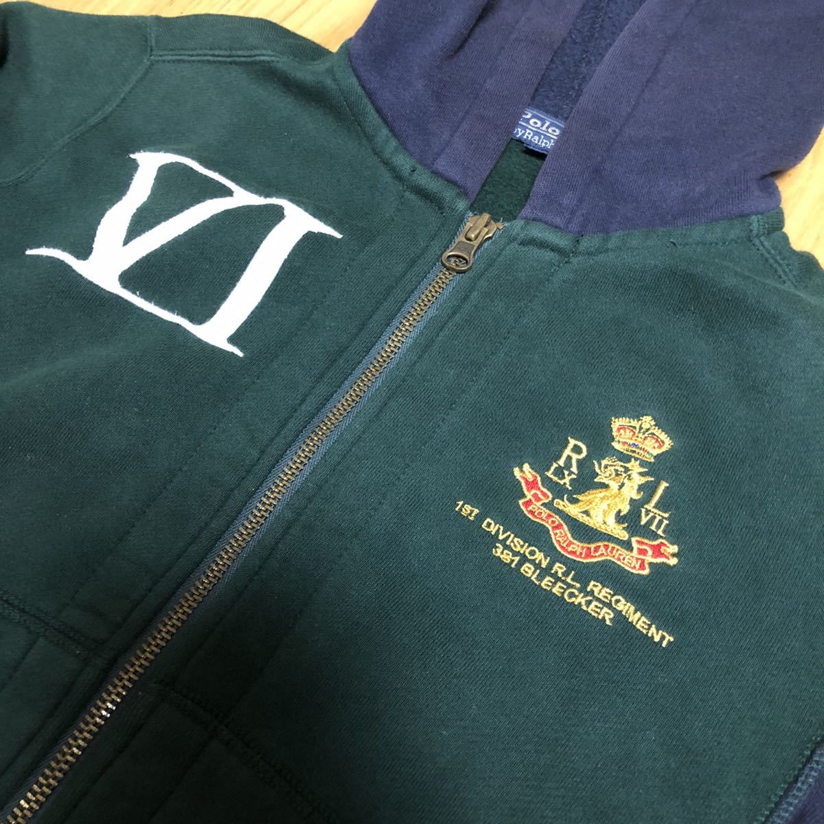 【美品】ポロ ラルフローレン Polo by Ralph Lauren スウェットパーカー 刺繍 配色 ジップアップ拍卖