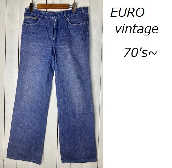 ユーロ古着 Vintage 70s ワークデニムパンツ 24 ヨーロッパ古着 ワークパンツ ヴィンテージ オールド インディゴ M ●9拍卖