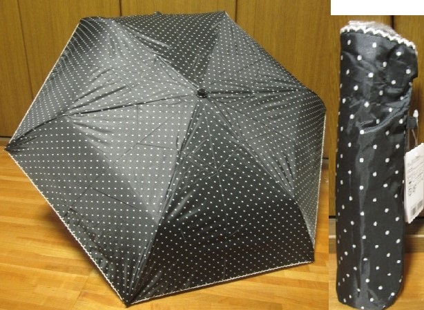 *送料無料*新品*黒*ホワイトドット*晴雨兼用*3段折りたたみ傘*遮光率99%以上*安全ろくろ*軽量*拍卖
