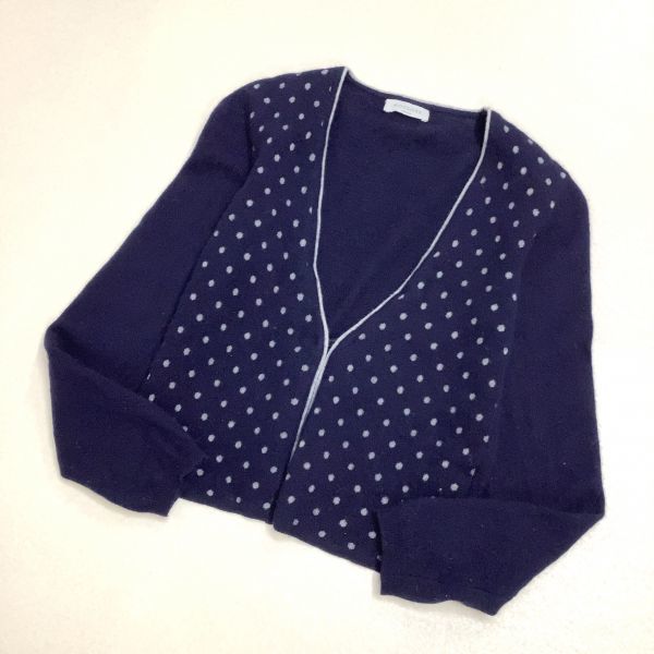 【滑らかなカシミア混】イタリア製 ROSSO35 ドット柄 ニットカーディガン レディース サイズ40 L ネイビー 紺拍卖