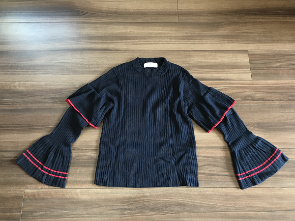 LOWRYSFARM ローリーズファーム リブ ニット プルオーバー セーター フレア袖 パゴダ ベルスリーブ 紺 赤 サイズM 長袖 個性的拍卖