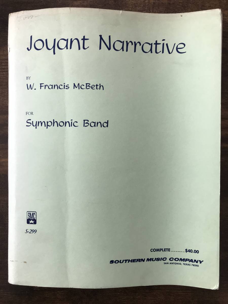 送料無料/吹奏楽楽譜/フランシス・マクベス:ジョイアント・ナラティヴ/試聴可/ジョイアント物語 喜びの物語/スコア&パート譜セット拍卖