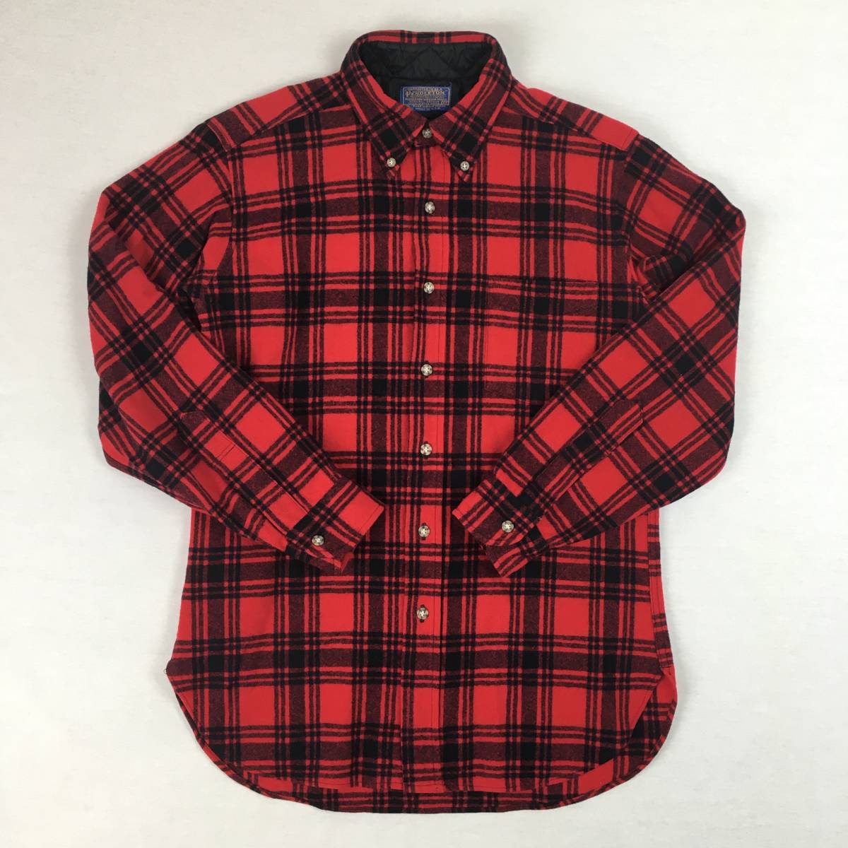 【70s】PENDLETON ペンドルトン 米国製 ボタンダウン ウールシャツ Mサイズ レッド チェック柄 70年代 長袖拍卖