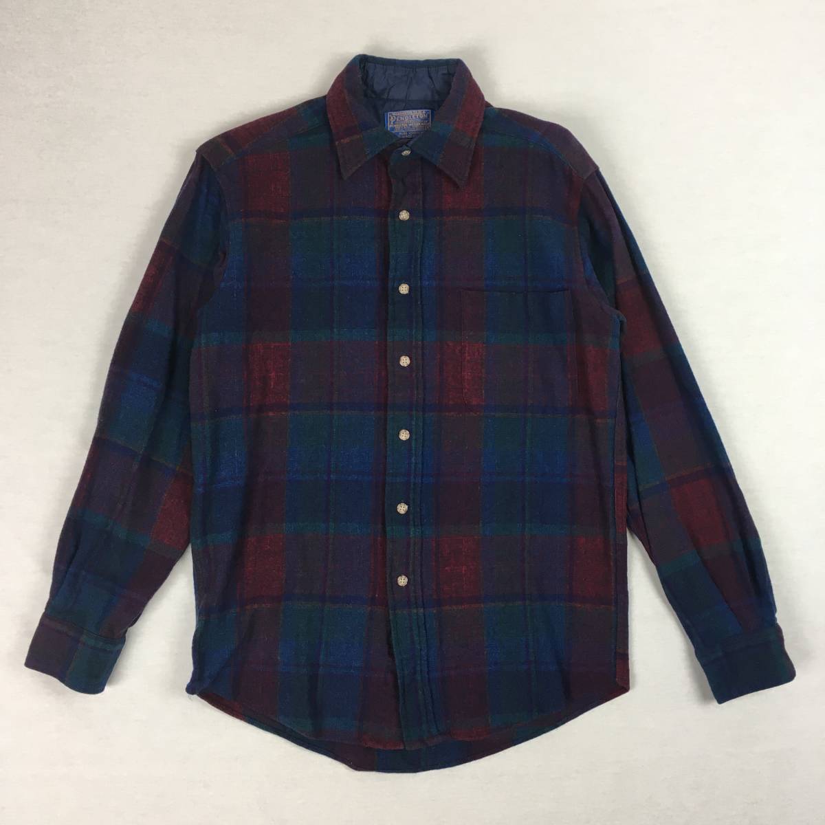 【70s】PENDLETON ペンドルトン 米国製 ウールシャツ Sサイズ ブルー/レッド/グリーン チェック柄 70年代 長袖拍卖