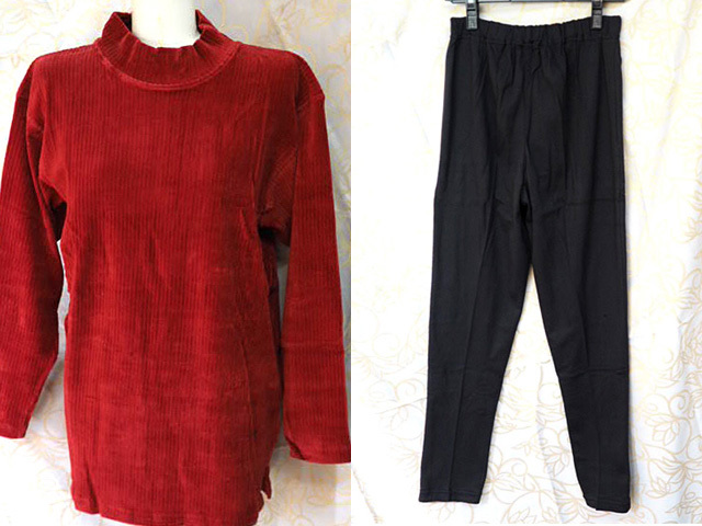 新品未使用 CODE HOUSE コディハウス 赤茶系L コーデュロイ風合いハイネックトップ&綿パンツ・220225拍卖