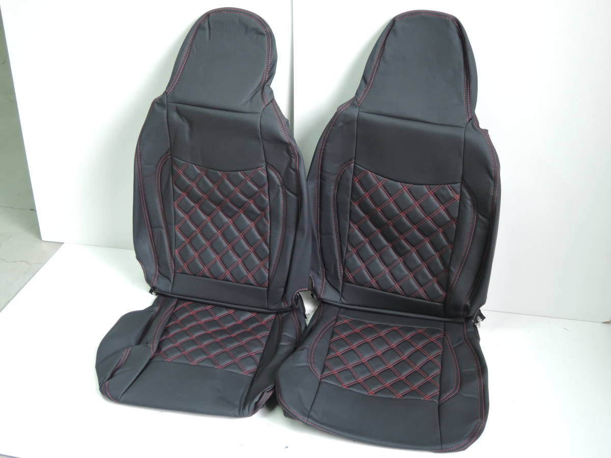 送料無料 サンバー トラック用 シートカバー 黒×赤 ブラック レッドステッチ ダイヤカット レザー 左右 軽トラ S201J S211J S500J S510J拍卖