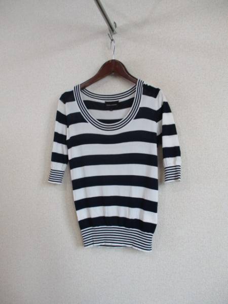 BOUNAGIORNATAネイビー×白ボーダー半袖ニット(USED)11517②)拍卖