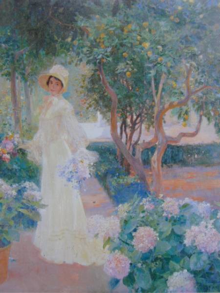 ホセ・ベンリューレ・ヒル、庭に立つ娘マリーア、新品額装付、画集画、状態良好拍卖