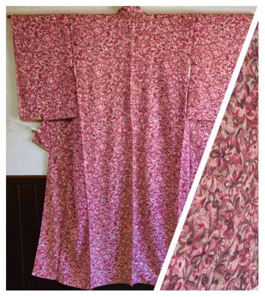 【小紋】正絹 袷 身丈150.5cm 花柄 金箔拍卖
