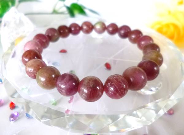 ☆希少☆ハートチャクラ☆愛の育み☆ ☆天然無加工☆ ☆マルチピンクトルマリン☆ ☆9.5~9.8mm☆ ☆17cm☆ ☆送料無料☆拍卖