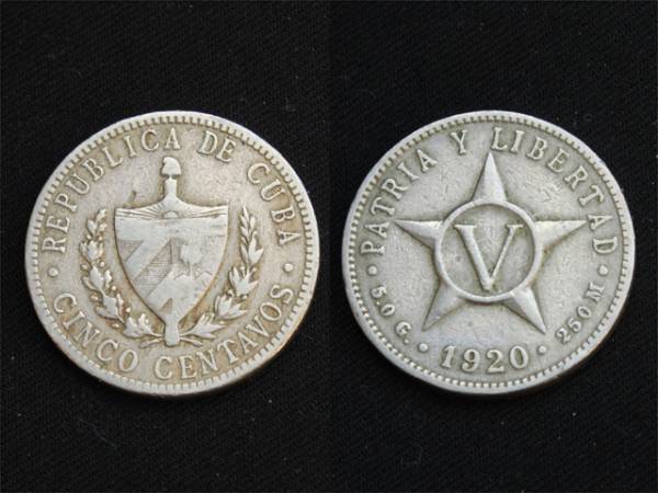 【キューバ】 5センタボス 1920年 国章 白銅貨拍卖
