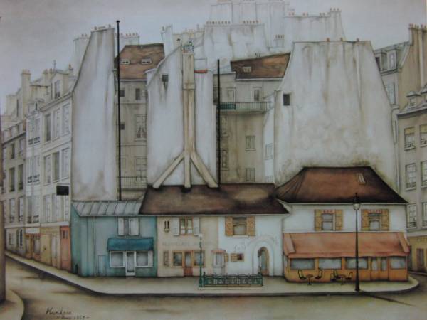 栗原 喜依子 、サンミシェル、希少な額装用画集より、新品高級額、額装付、状態良好拍卖