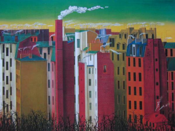 奥谷 博 、晩寒の巴里、希少な額装用画集より、新品高級額、額装付、状態良好拍卖