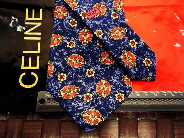 【良品】y7220【CELINE】セリーヌ・総ロゴ・花・植物/ネクタイ★拍卖