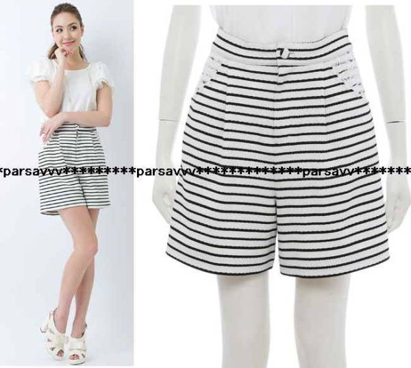 新品未着用試着なし* レストローズ*マリン ボーダー ポケット レース ショート パンツ 2 キュロット拍卖