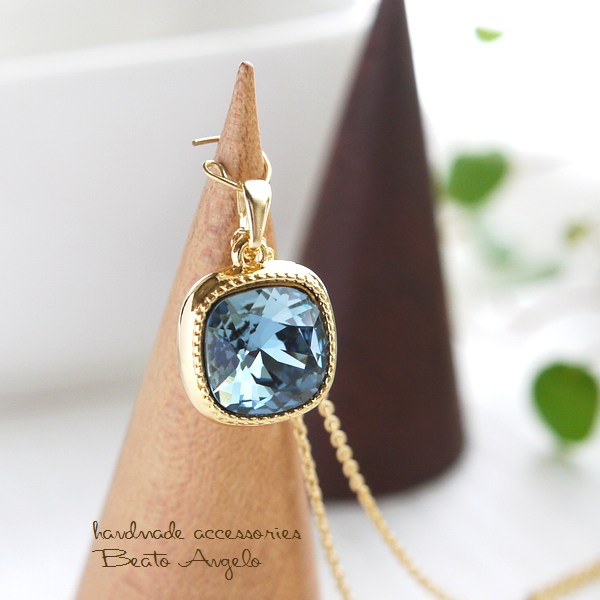 ◇◇+angelo+スワロフスキー 4470のネックレス(n-026)デニムブルー G 一粒 シンプル拍卖