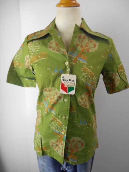 昭和レトロ 柄シャツ S 半袖 未使用 レディース ai500拍卖