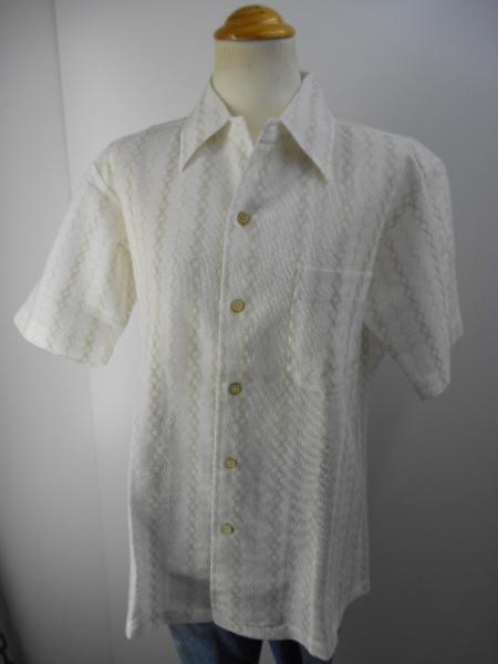 昭和レトロ 柄シャツ S 半袖 麻 anderson 日本製 メンズ c674拍卖