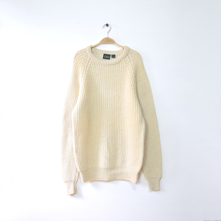 【送料無料】90S J.CREW クルーネック ウールニット セーター メンズL Jクルー ヴィンテージ 古着 ホワイト系 CH0938拍卖