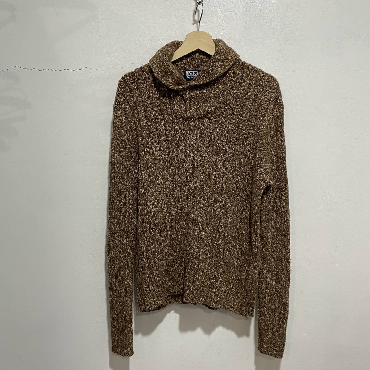 送料無料☆ラルフローレン☆ショールカラーミックスニットセーター☆リネンコットン☆メンズL☆z20c拍卖