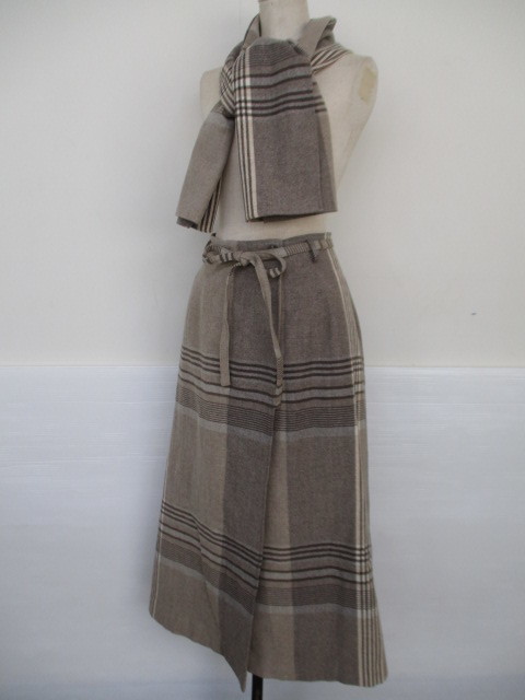 【お買得!】★Prevail ST/プリベイルストリート★巻きスカート&ストールセット チェック柄/ベージュ系 サイズM拍卖