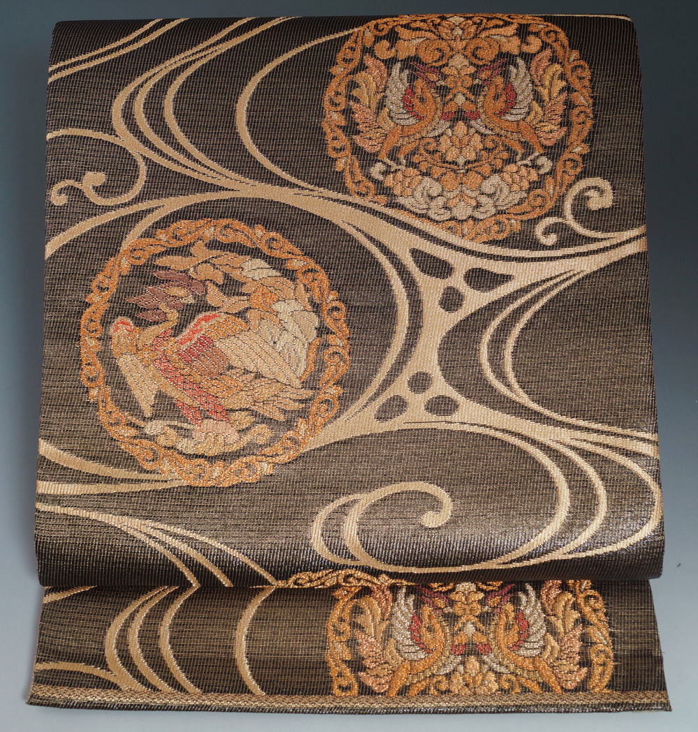 袋帯 西陣 紋屋井関 御寮織 流水に向鳳凰紋 黒色 金糸 六通柄 フォーマル 帯 特選 中古 リサイクル 着物 袋帯 礼装用 帯 きもの天陽拍卖