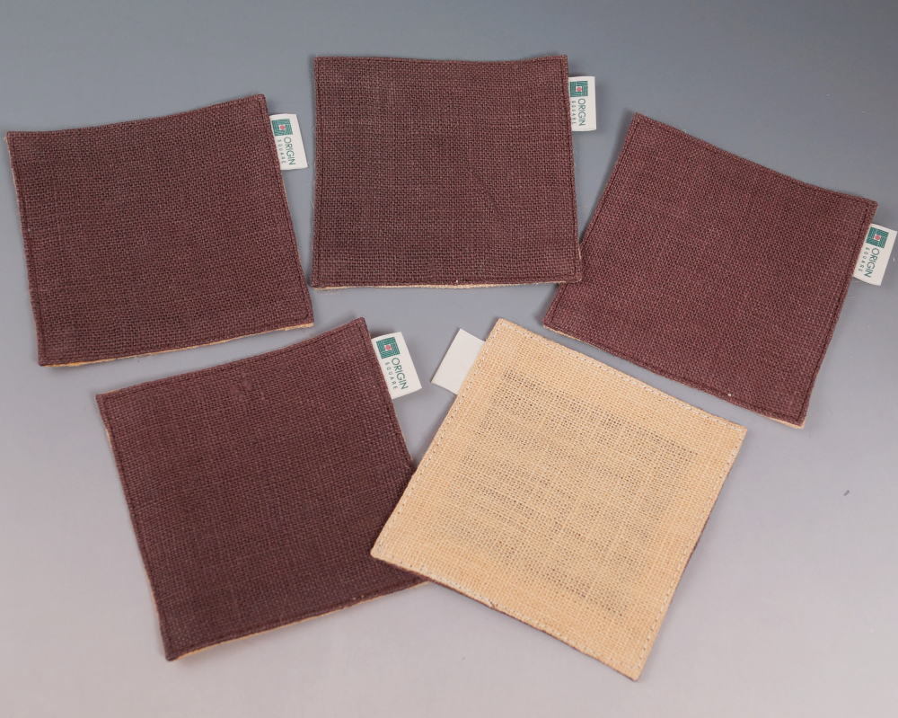 コースター 5枚 セット 茶色×淡黄色 リバーシブル D1 麻 ジュート サイズ 10×10cm おしゃれ 和雑貨 お店 和食 雑貨 お茶碗 お茶拍卖