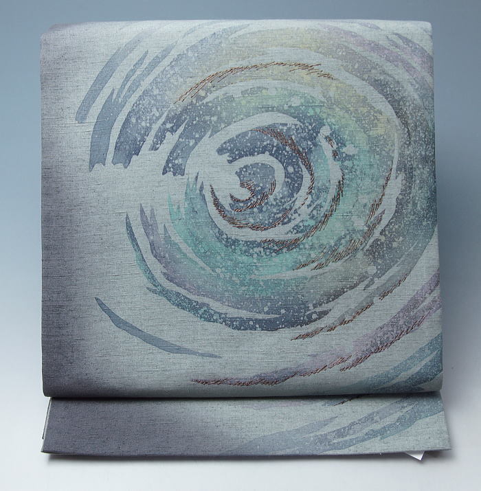 洒落袋帯 未使用品 抽象渦模様 結城紬 紬地 中古 お太鼓柄 紬 帯 袋帯 帯 結城 正絹 リサイクル着物 きもの天陽拍卖