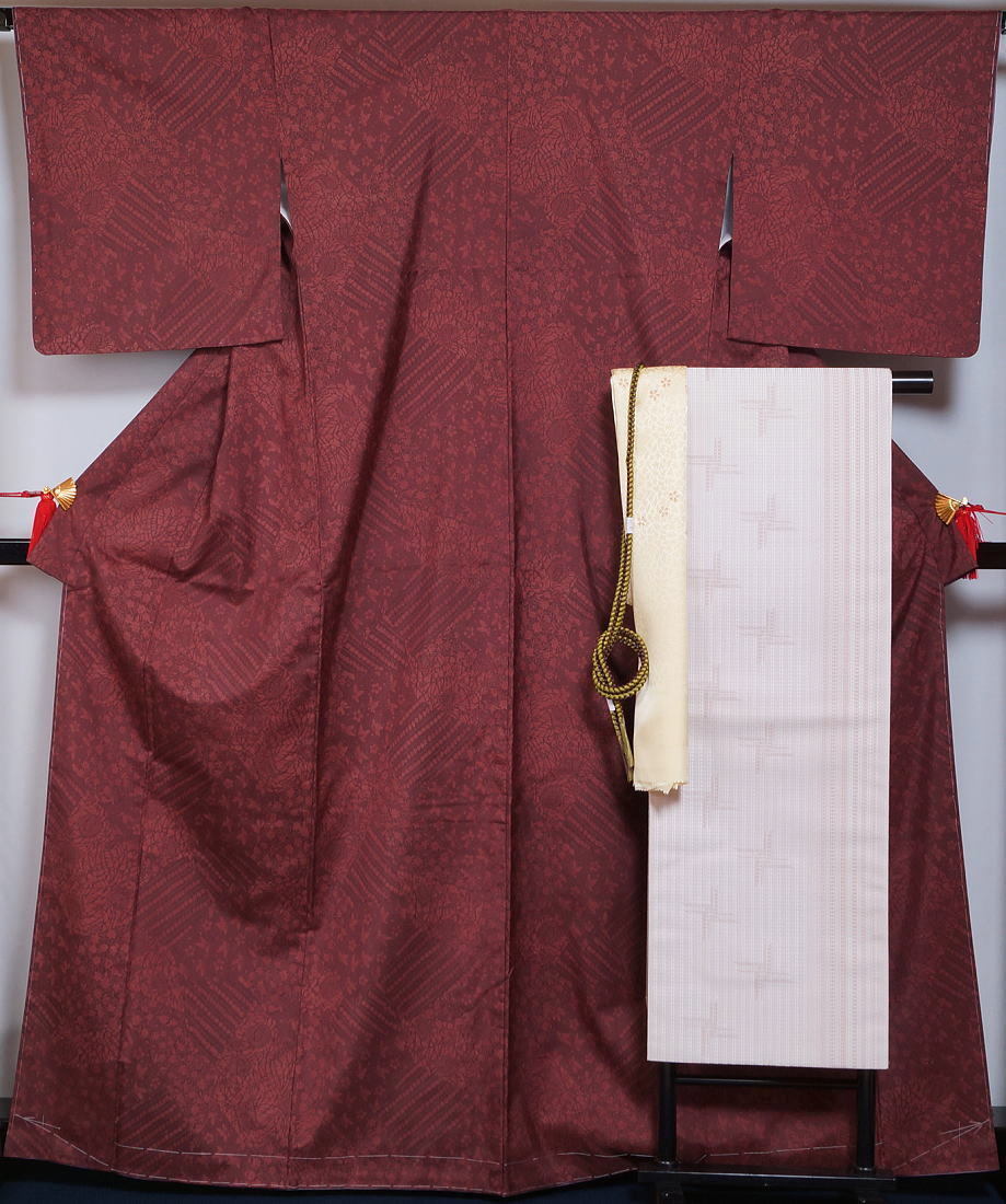 着物セット 新品 仕立上 本場牛首紬・博多織 八寸名古屋帯・帯揚げ・帯締め 4点 セット 裄長 サイズ 牛首紬 紬 名古屋帯 牛首 きもの天陽拍卖