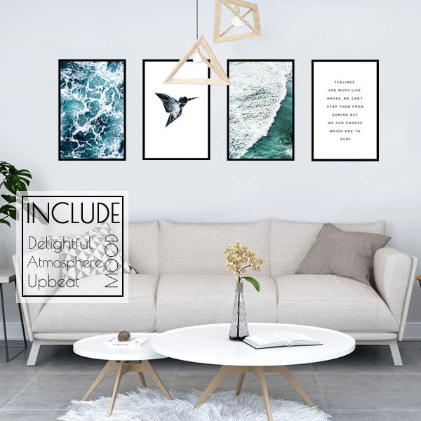 壁シール ウォールステッカー だまし窓 偽窓 パネル 4枚セット 3D 蒼い海 青い海の波 青い波 さざ波 吸い込まれそう 夏気拍卖