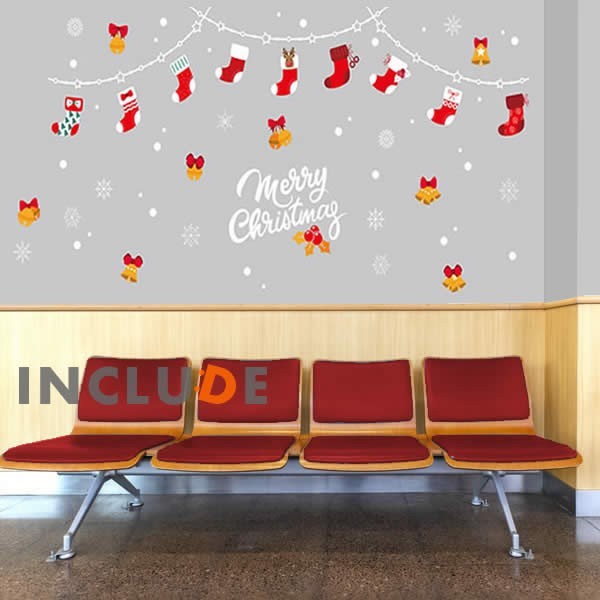 ウォールステッカー メリークリスマス オーナメント リボン ベル 吊るして飾る 文字 ガーランド 窓 飾る 冬 靴下 ソックス拍卖