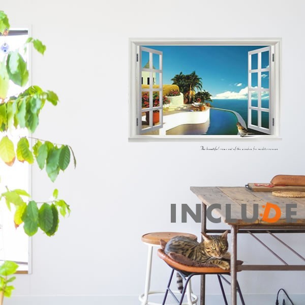 ウォールステッカー 風景 窓 景色 モナコ 地中海 海岸 砂浜 ビーチ 南国 プライベート 壁シール ウォールシール カフェ C拍卖