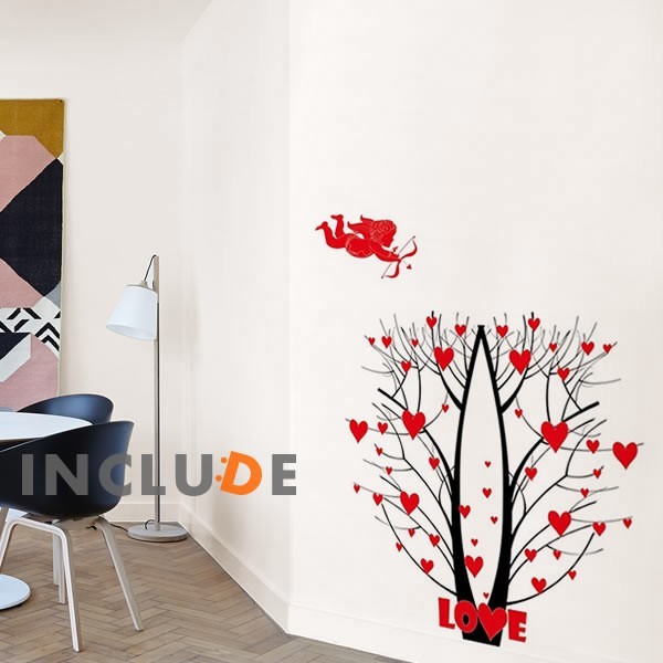 ウォールステッカー ハートツリー ハート LOVE 天使 ハートリーフ 赤いハートの木 2本の木 キュート かわいい kawai拍卖