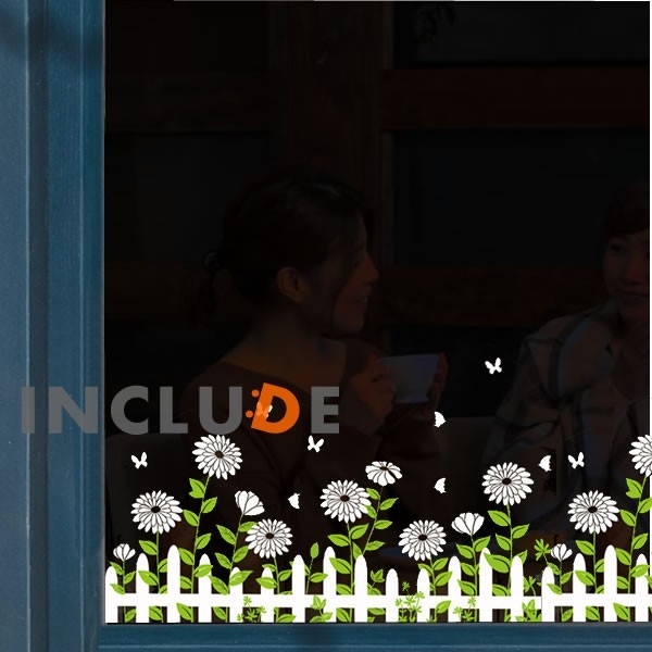 ウォールステッカー 白菊 マトリカリア 花鳥風月 ガラス 長谷川派 夏白菊 ナツシロギク ワイルドフィバーフュー マーガレット拍卖