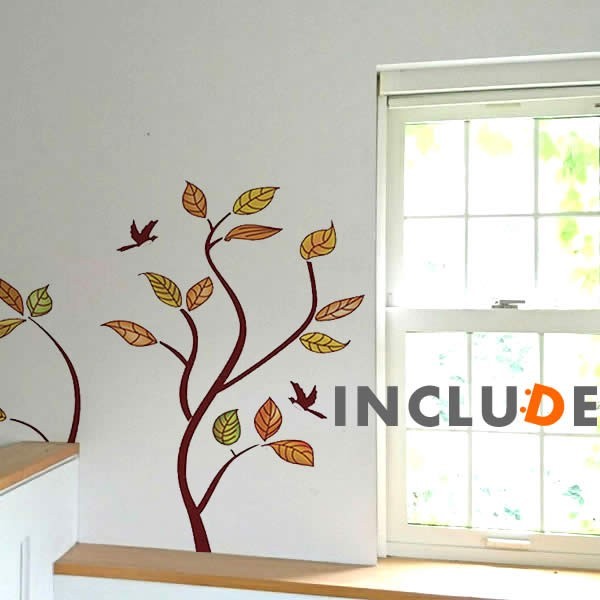 ウォールステッカー 木 ツリー 葉 葉脈 網目状 モノトーン リーフ モダン カフェ 壁画 ストーリー 燕 ツバメ 飛燕 茶系拍卖